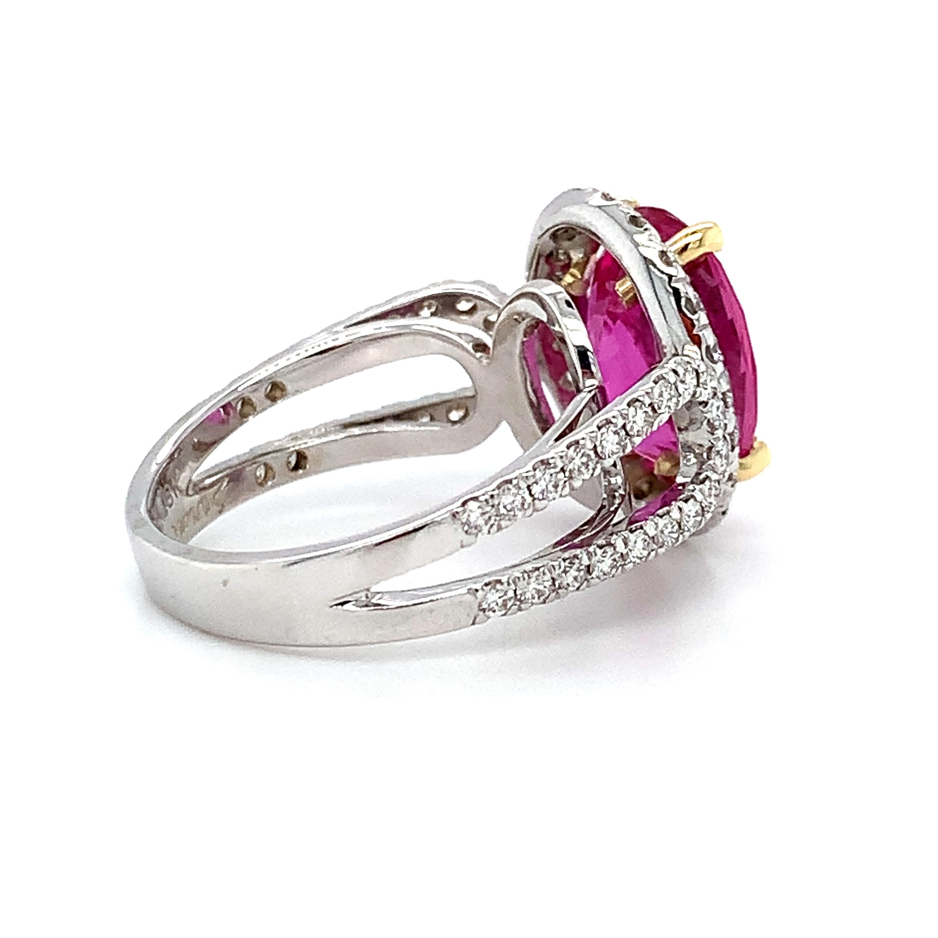 GIA Certified Unheated 5.73 Carat Pink Sapphire and Diamond Cocktail Ring For Sale 2