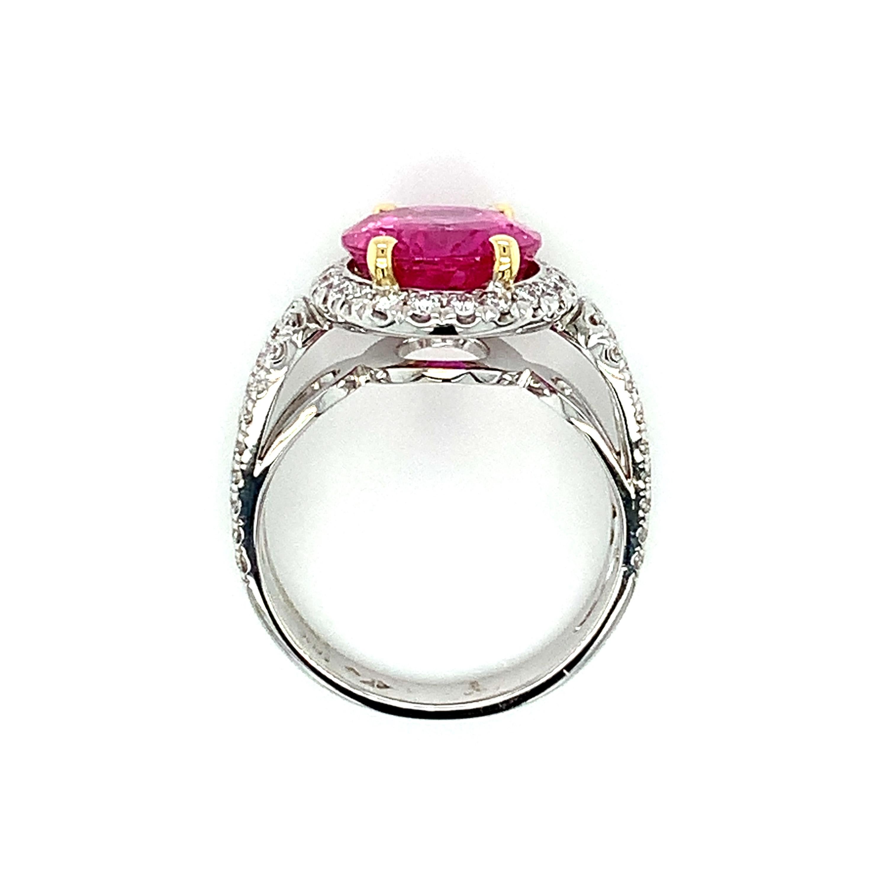 GIA Certified Unheated 5.73 Carat Pink Sapphire and Diamond Cocktail Ring For Sale 3