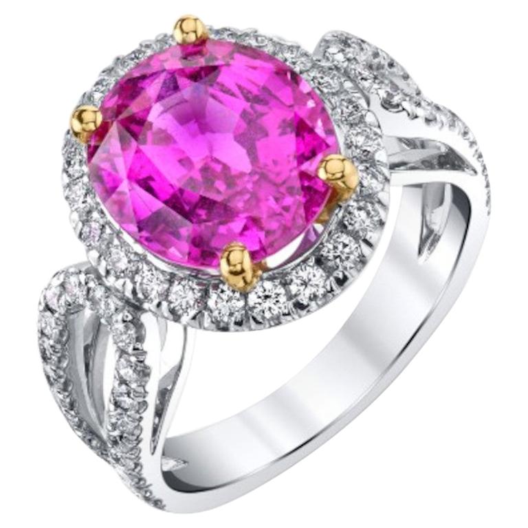 GIA Certified Unheated 5.73 Carat Pink Sapphire and Diamond Cocktail Ring For Sale