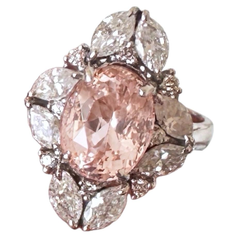 Unheated 5.83ct Padparadscha Sapphire No Heat & Diamond Ring - Magnificent!