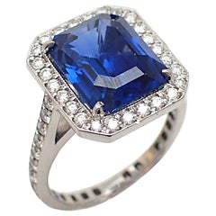 Unheated 6.09 Carat GIA Certified Blue Sapphire and Diamond Ring