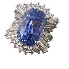 Unheated 7.38ct Blue Sapphire No Heat 18k & Diamond Ring & Cert - Stunning!
