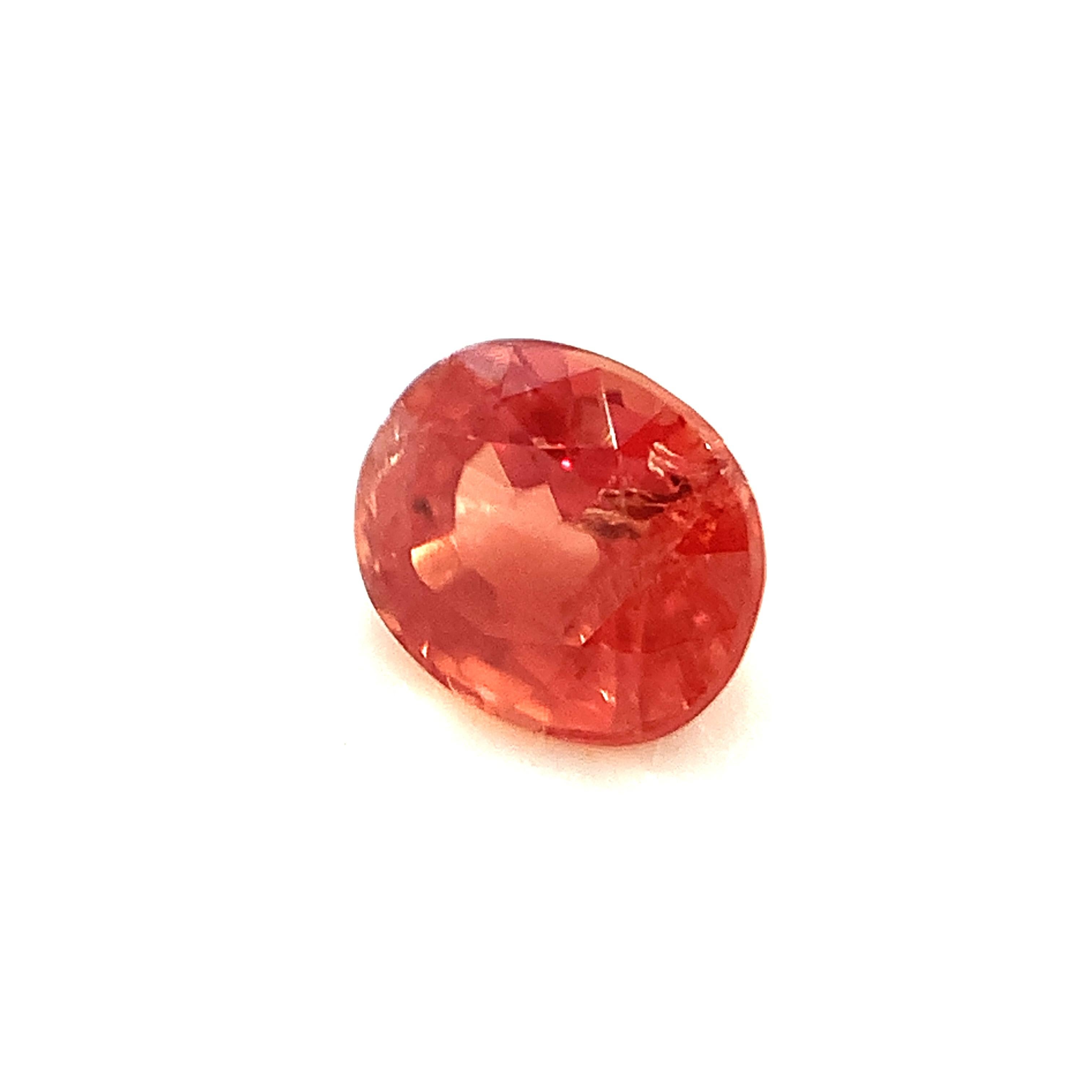 Oval Cut Unheated .75 Carat Padparadscha Sapphire, Unset Loose Gemstone, GIA Certified For Sale