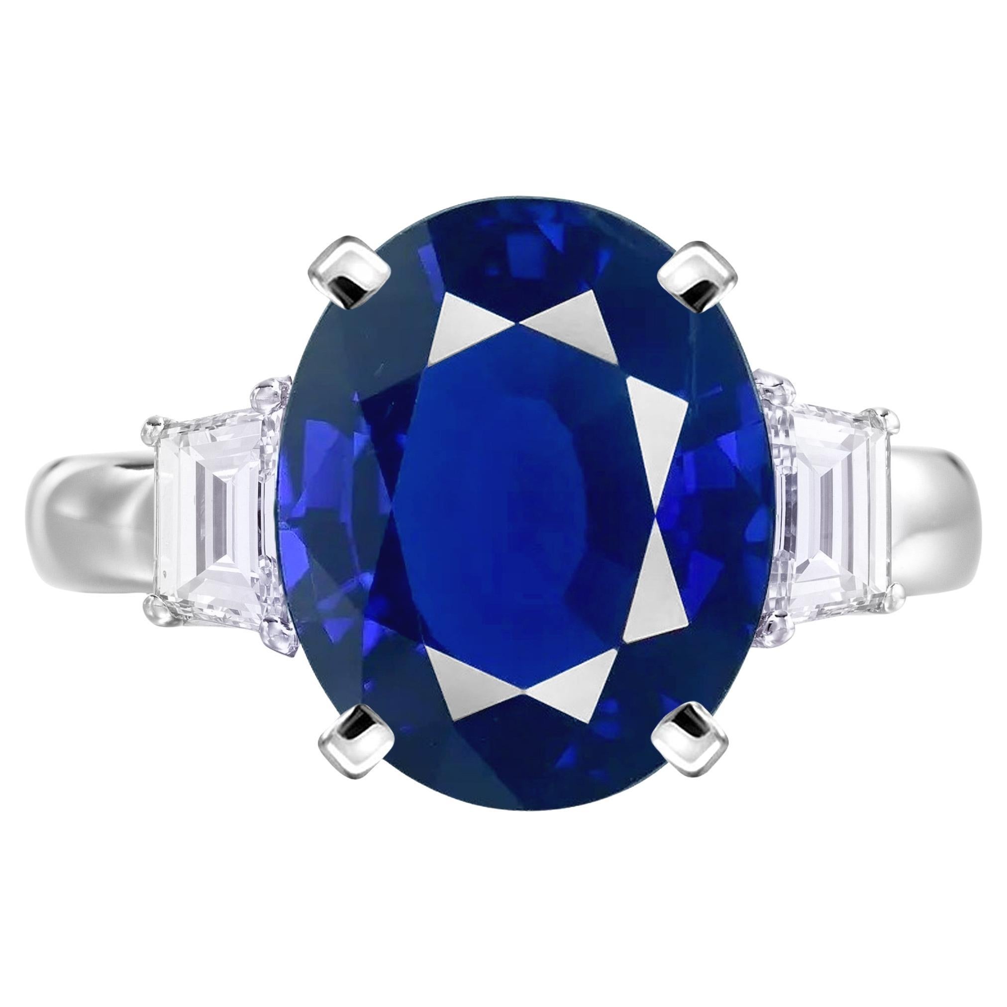 Bague en platine avec saphir bleu vif de Ceylan et diamant de 9,78 carats non chauffés