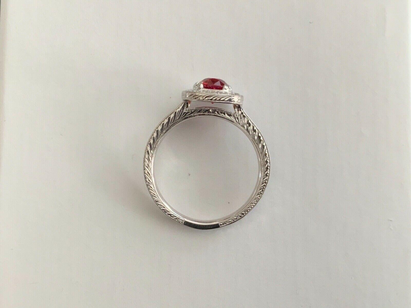 Unheated .98 Carat Natural Burma Vivid Red Spinel and Diamond Ring GIA Certified For Sale 5