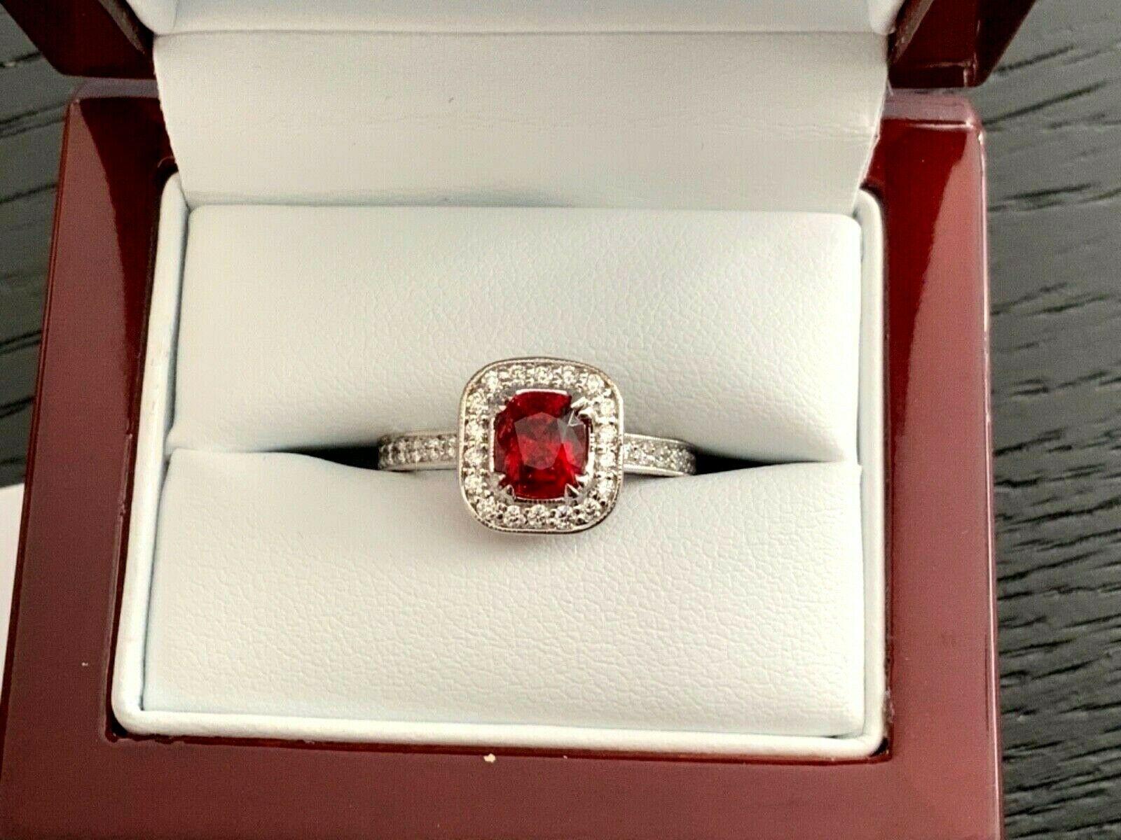 Unheated .98 Carat Natural Burma Vivid Red Spinel and Diamond Ring GIA Certified For Sale 6