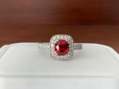 Unheated .98 Carat Natural Burma Vivid Red Spinel and Diamond Ring GIA Certified