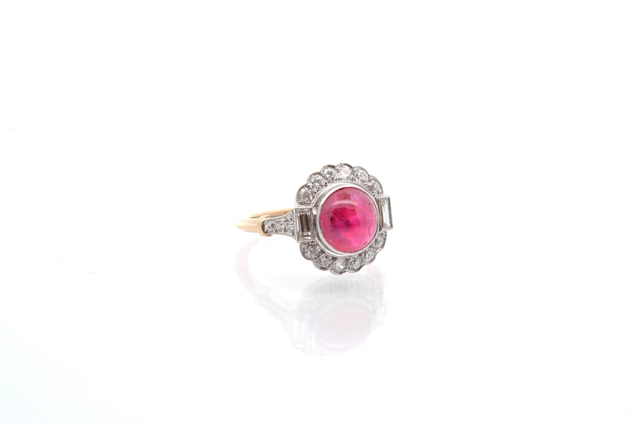 Cabochon Unheated birman cabochon ruby and diamonds ring For Sale