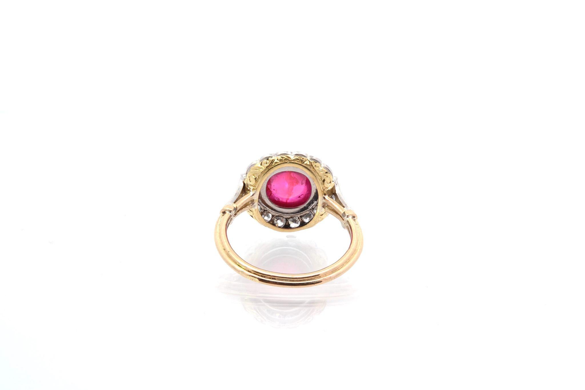 Women's or Men's Unheated birman cabochon ruby and diamonds ring For Sale