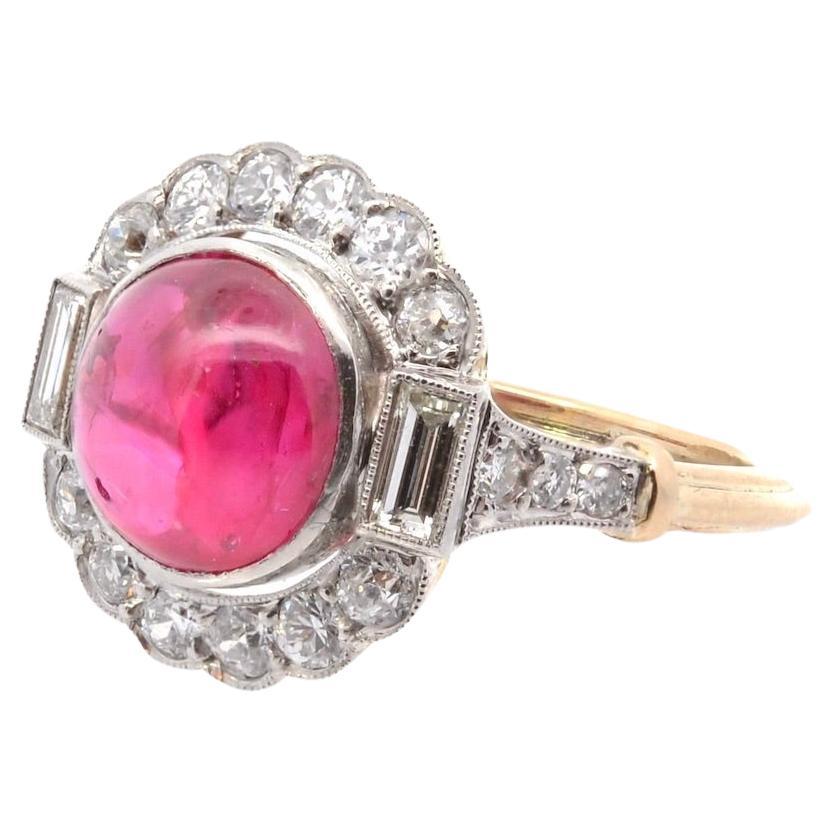 Unheated birman cabochon ruby and diamonds ring For Sale