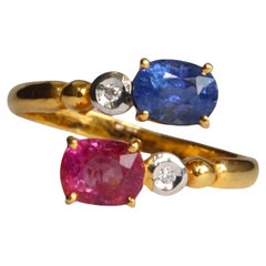 Unheated blue and pink sapphire Toi et Moi ring