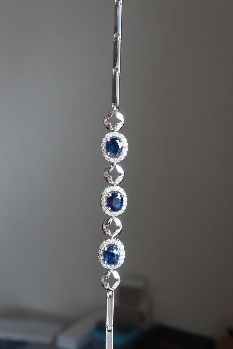 Bracelet en saphir bleu non chauffé et diamant en or massif 18k en vente 5