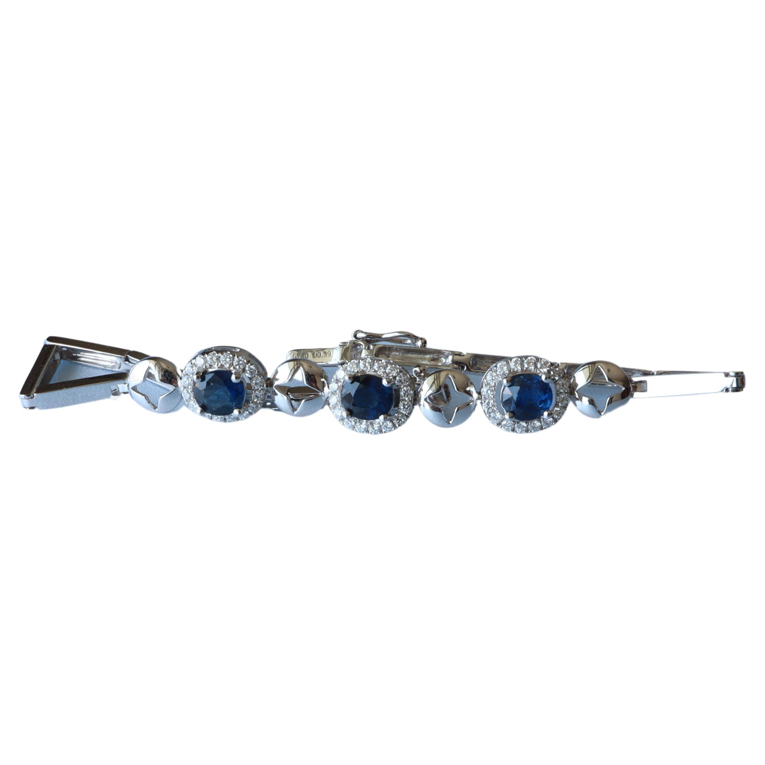 Unheated Blue Sapphire and Diamond Bracelet in 18k solid gold