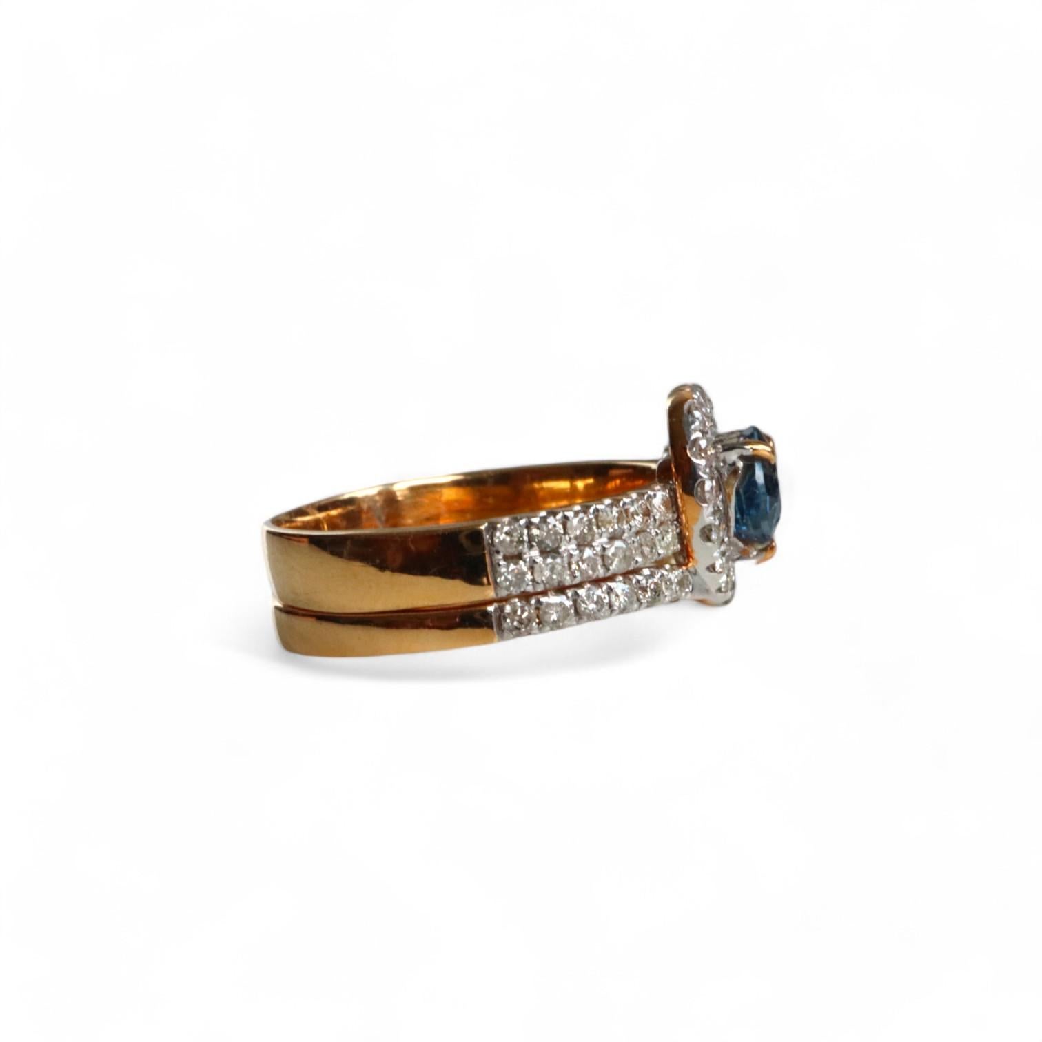Art Deco Unheated Blue Sapphire and Natural Diamond in two-way ring For Sale