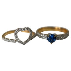 Unheated Blue Sapphire and Natural Diamond in two-way ring