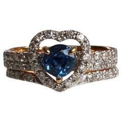 Unheated Blue Sapphire and Natural Diamond in two-way ring