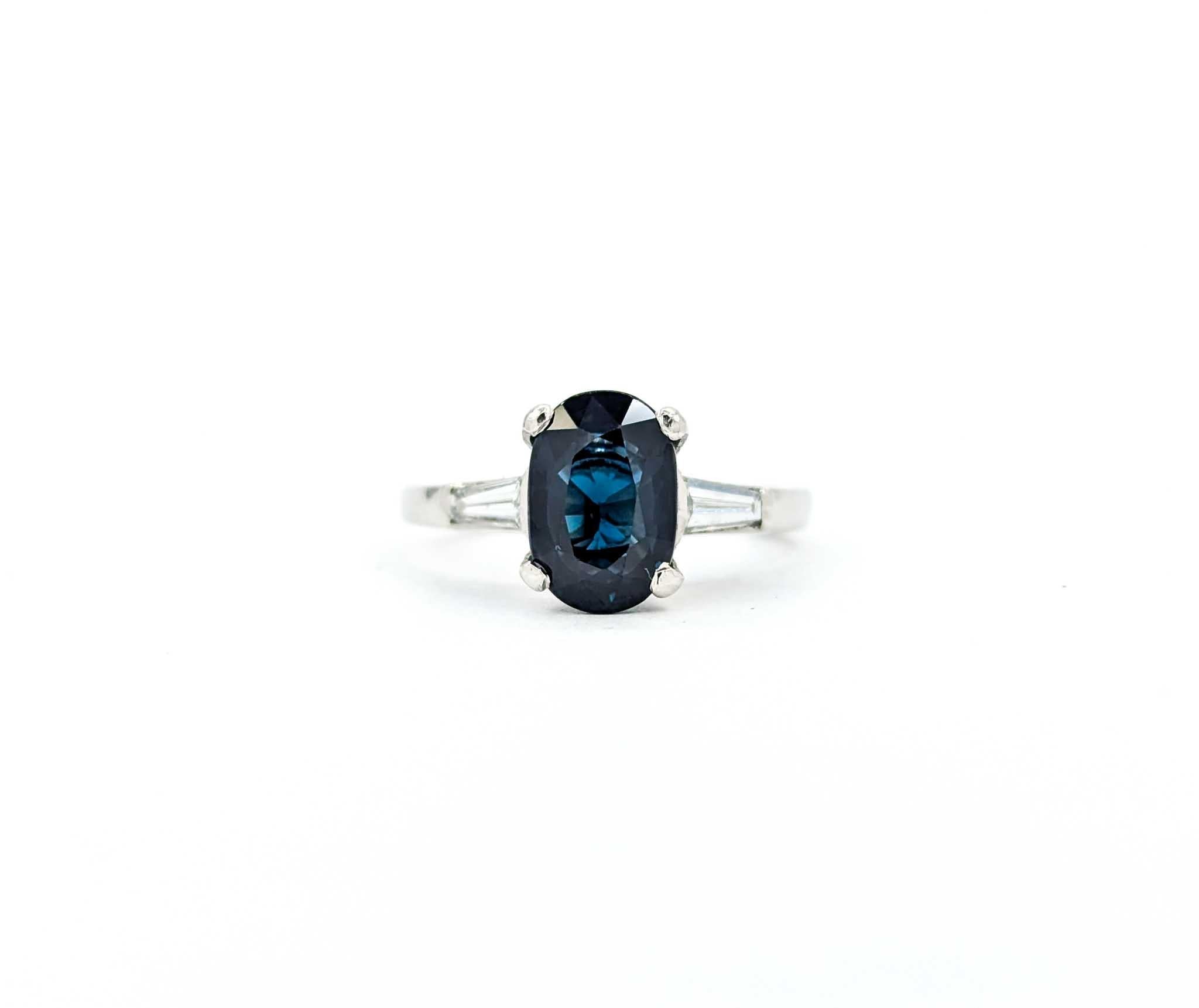Unheated Blue Sapphire & Diamond Engagement Ring in Platinum 6