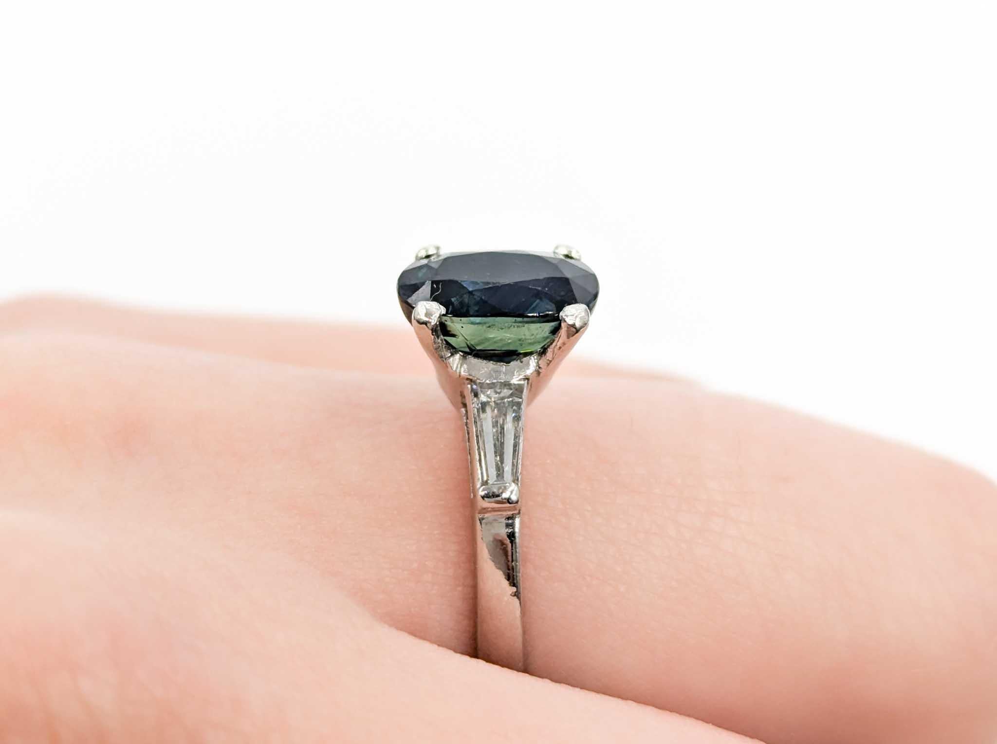 Oval Cut Unheated Blue Sapphire & Diamond Engagement Ring in Platinum