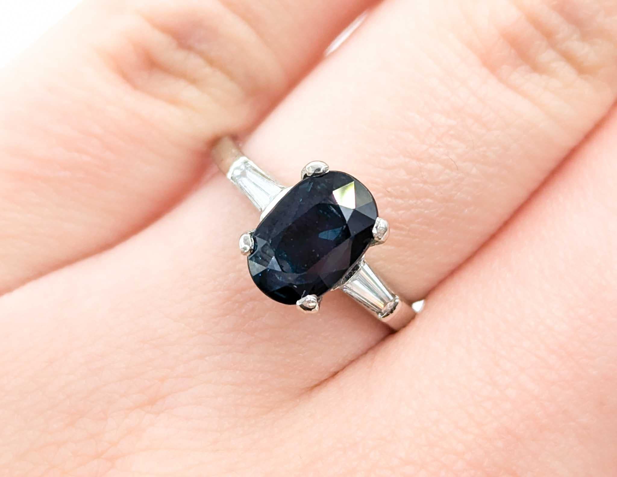 Unheated Blue Sapphire & Diamond Engagement Ring in Platinum 1