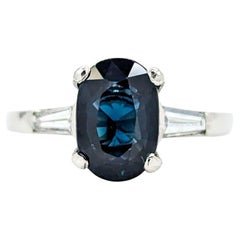Unheated Blue Sapphire & Diamond Engagement Ring in Platinum