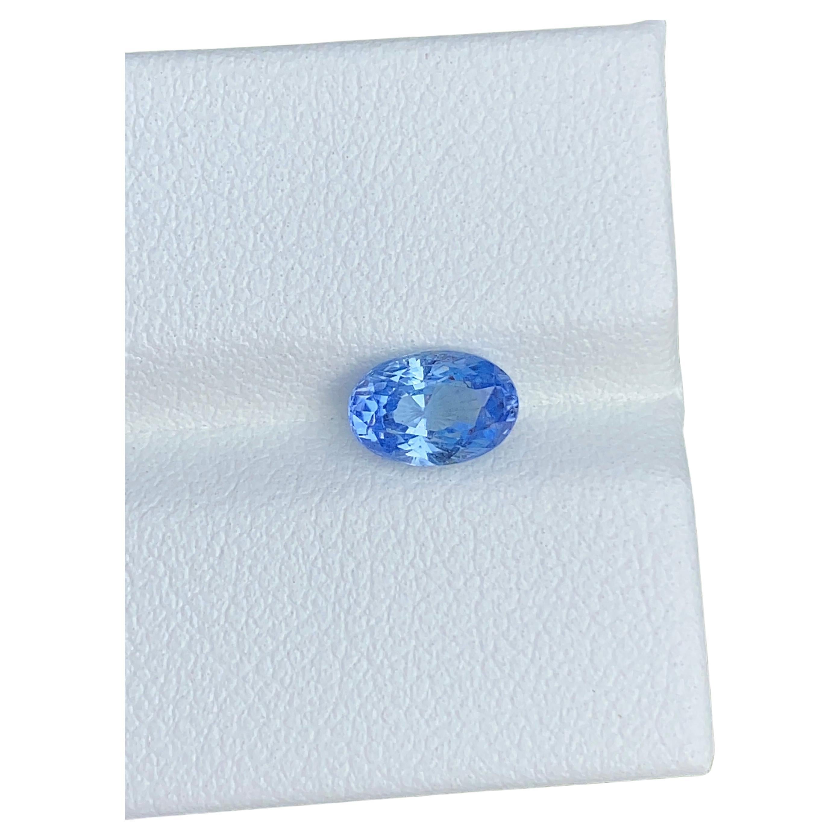 Bague saphir bleu non chauffé certifié, pierre précieuse ovale de 1,25 carat d'origine de Ceylan