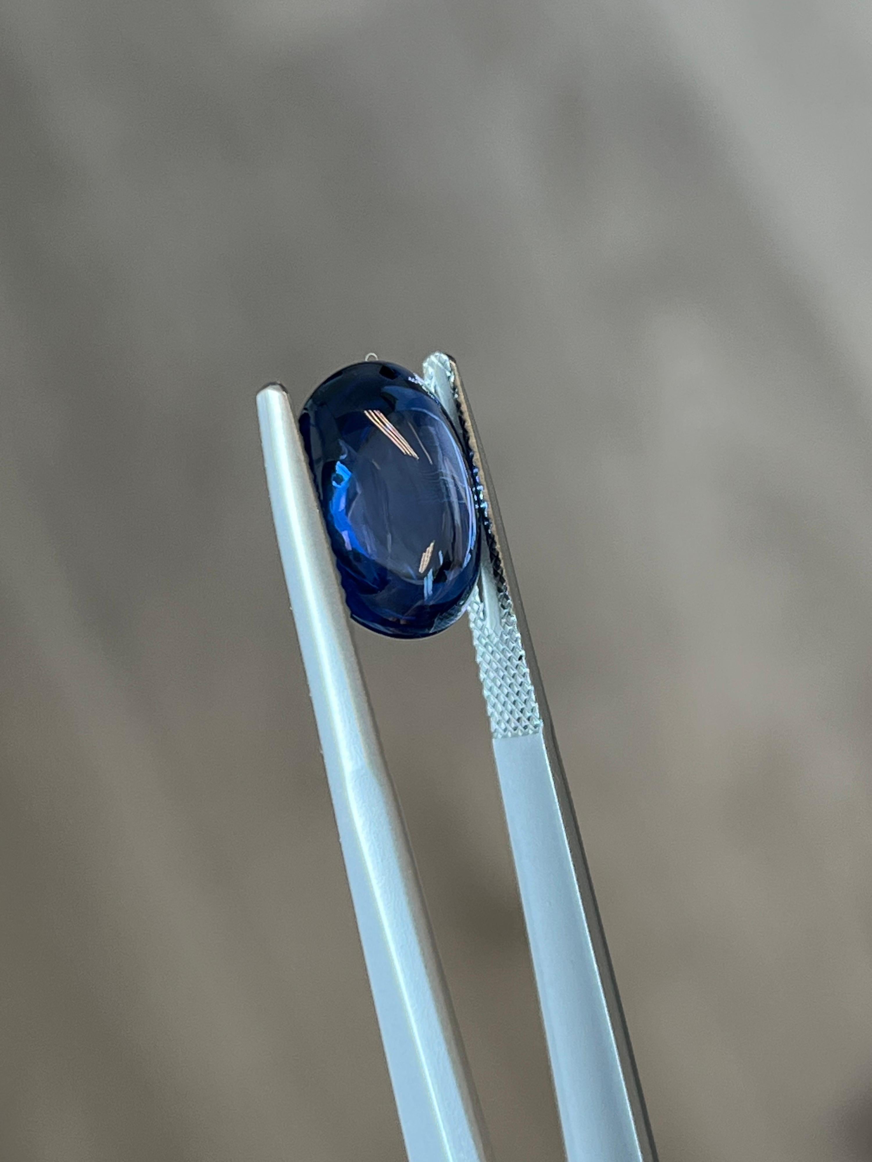 Contemporary Unheated Blue Sapphire Ring Gem 9.06 Carat Oval Cabochon Loose Gemstone