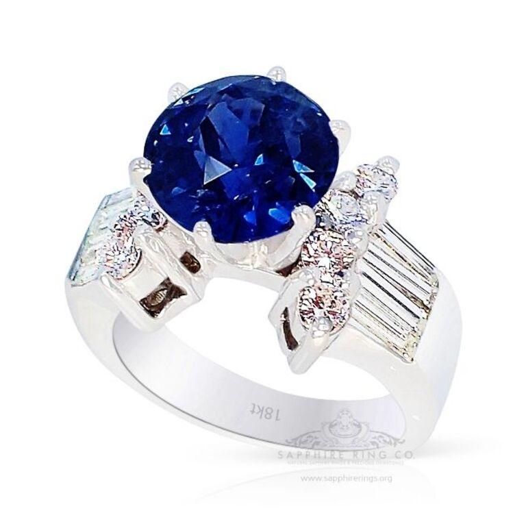 Modern Unheated Blue Sapphire Ring GIA Certified, 5.04 ct 18kt White Gold  For Sale