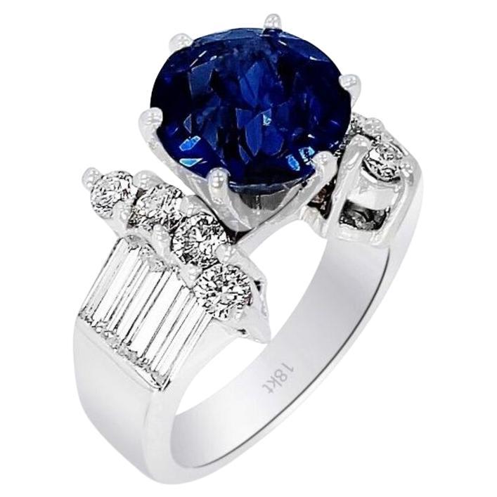 Unheated Blue Sapphire Ring GIA Certified, 5.04 ct 18kt White Gold  For Sale