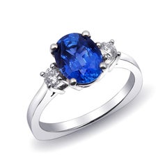 Unheated Blue Sapphire Stone 2.20 cst in 14KWG Ring with Diamonds / GIA Report