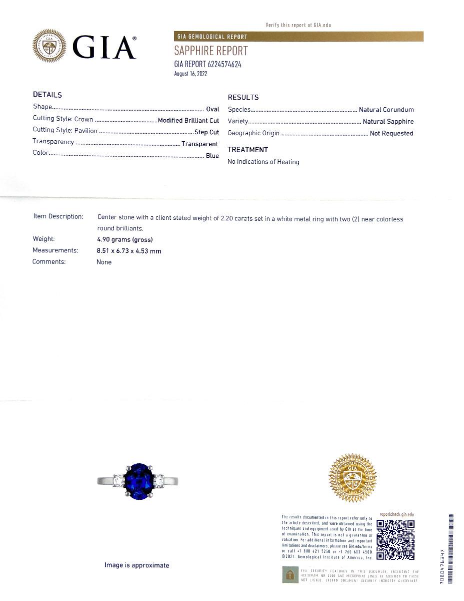 Mixed Cut Unheated Blue Sapphire Stone 2.20 cst in 14KWG Ring with Diamonds / GIA Report For Sale