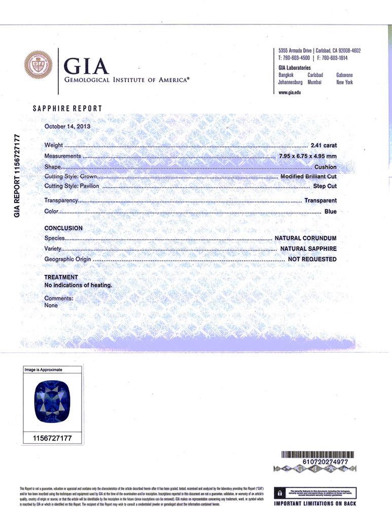 Mixed Cut Unheated Blue Sapphire Stone 2.41 cts in 14KWG Ring with Diamonds / GIA Report For Sale