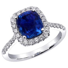 Unerhitzter Blauer Saphir Stein 2,41 cts in 14KWG Ring mit Diamanten / GIA Bericht