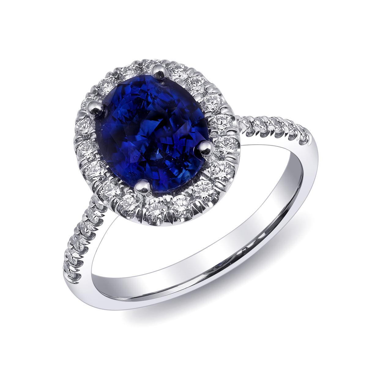 Mixed Cut Unheated Blue Sapphire Stone 2.71 cts in Platinum Ring with Diamonds /GIA Report