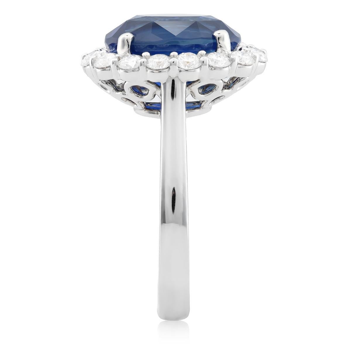 Women's Unheated Blue Sapphire Stone 7.45 cts in 18KWG Ring with Diamonds / GRS Report For Sale