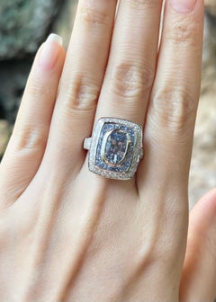 Unheated Blue Sapphire with Blue Sapphire and Diamond Ring set in 18K White Gold