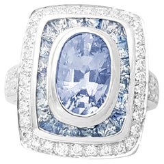 Unheated Blue Sapphire with Blue Sapphire and Diamond Ring set in 18K White Gold