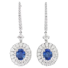 Unheated Blue Sapphire with Diamond Earring set in 18K White Gold Settings