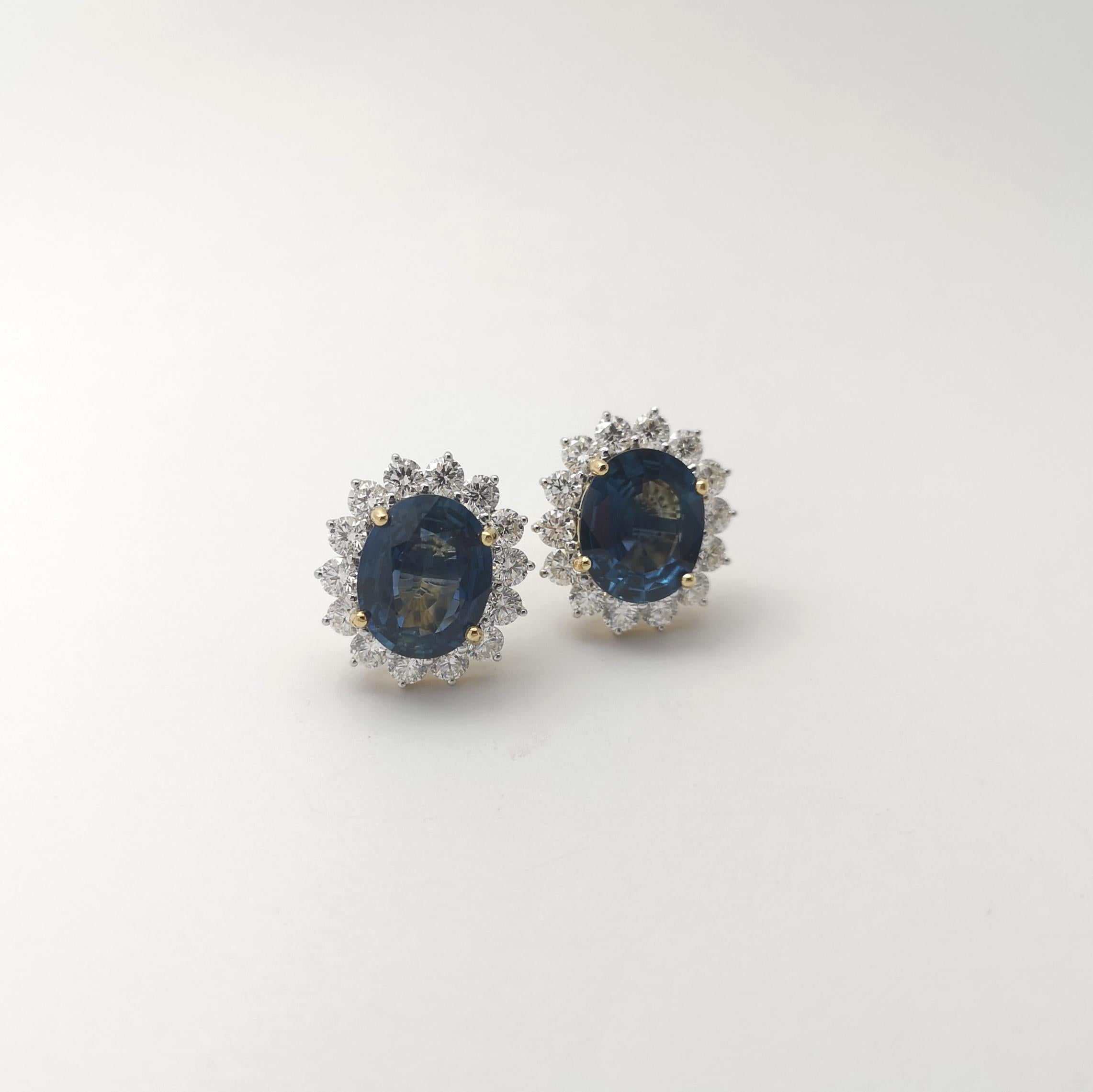 Boucles d'oreilles en or jaune/blanc 18 carats saphir bleu non chauffé et diamant Neuf - En vente à Bangkok, TH