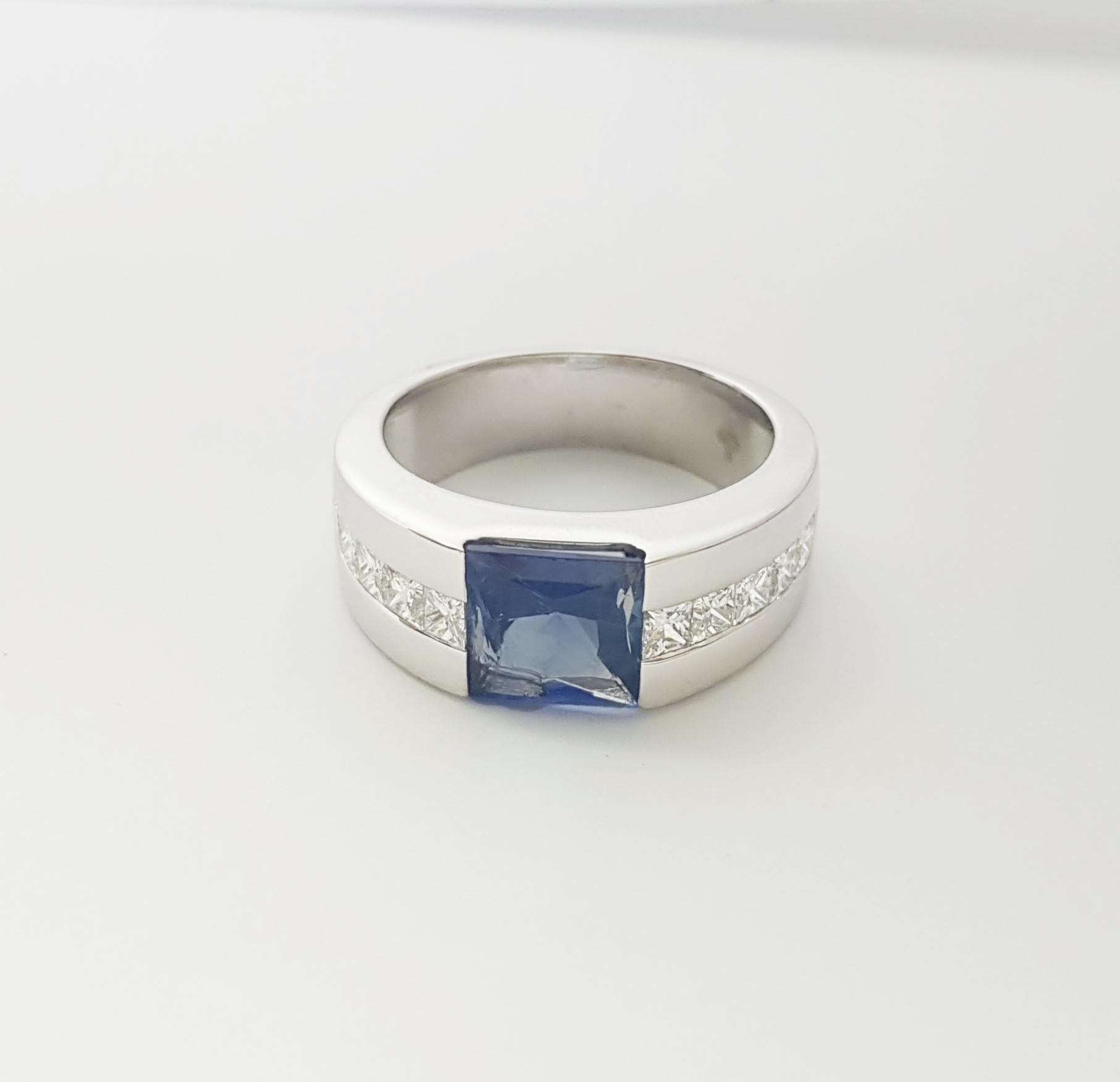 Anillo de zafiro azul no calentado con diamante engastado en oro blanco de 18 quilates en venta 4