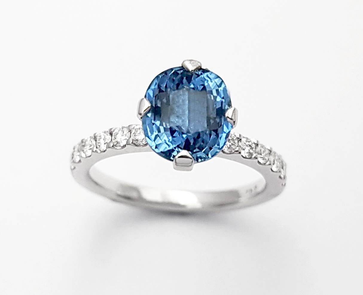 Anello con zaffiro blu non riscaldato e diamante incastonato in oro bianco 18 carati in vendita 7