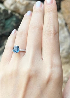 Unheated Blue Sapphire with Diamond Ring set in 18K White Gold Settings