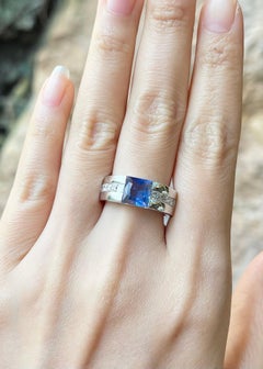 Unheated Blue Sapphire with Diamond Ring set in 18K White Gold Settings
