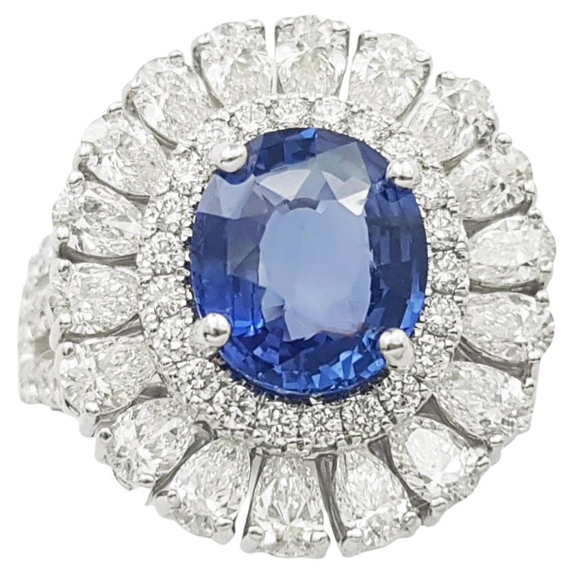 Unheated Blue Sapphire with Diamond Ring set in 18K White Gold Settings