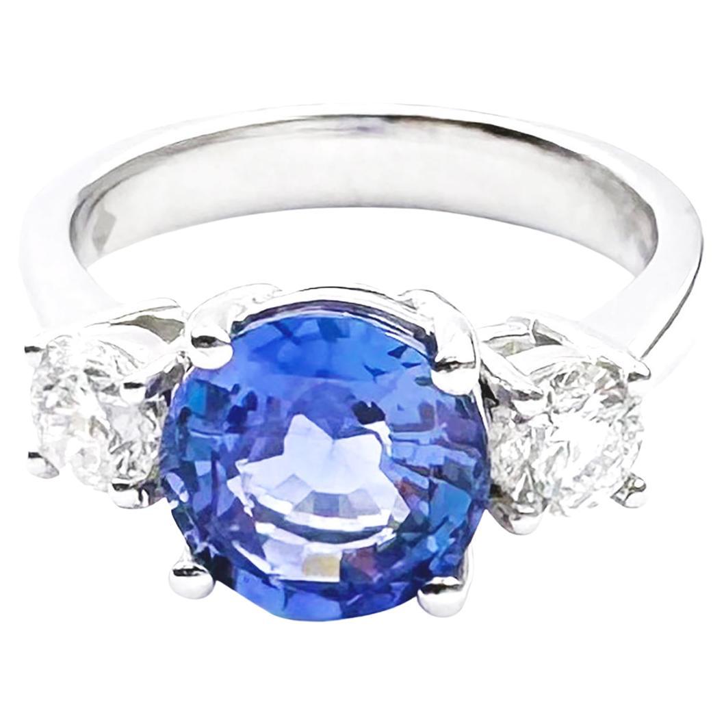 Unheated Blue Sapphire with Diamond Ring set in Platinum 950 Settings