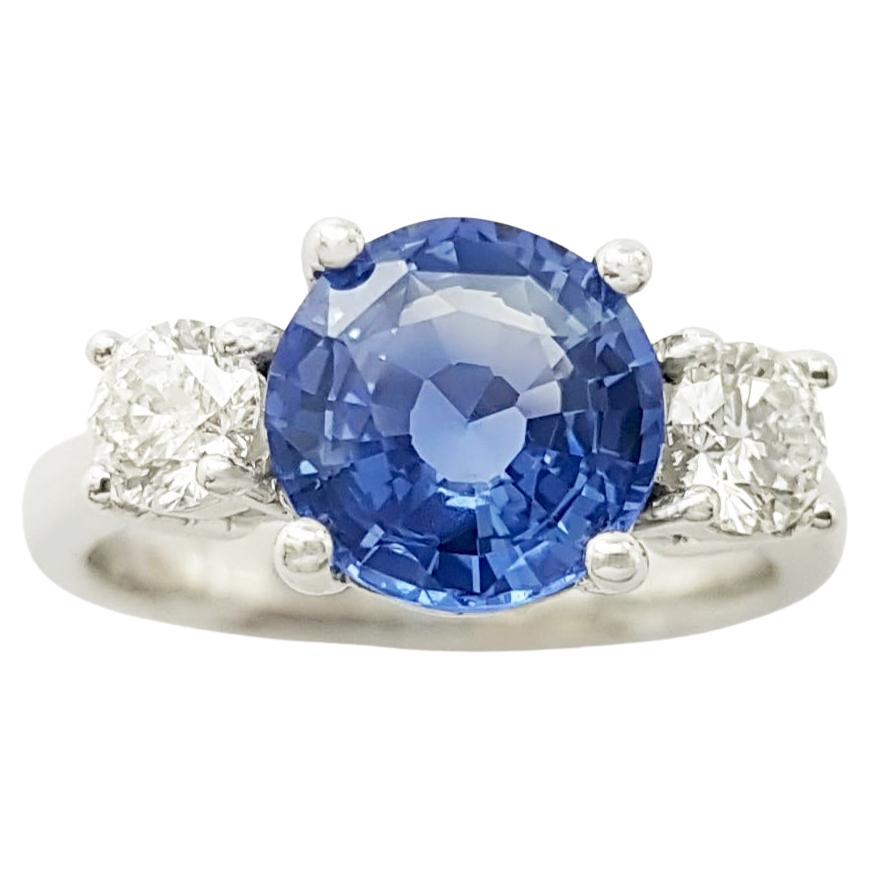 Unheated Blue Sapphire with Diamond Ring set in Platinum 950 Settings