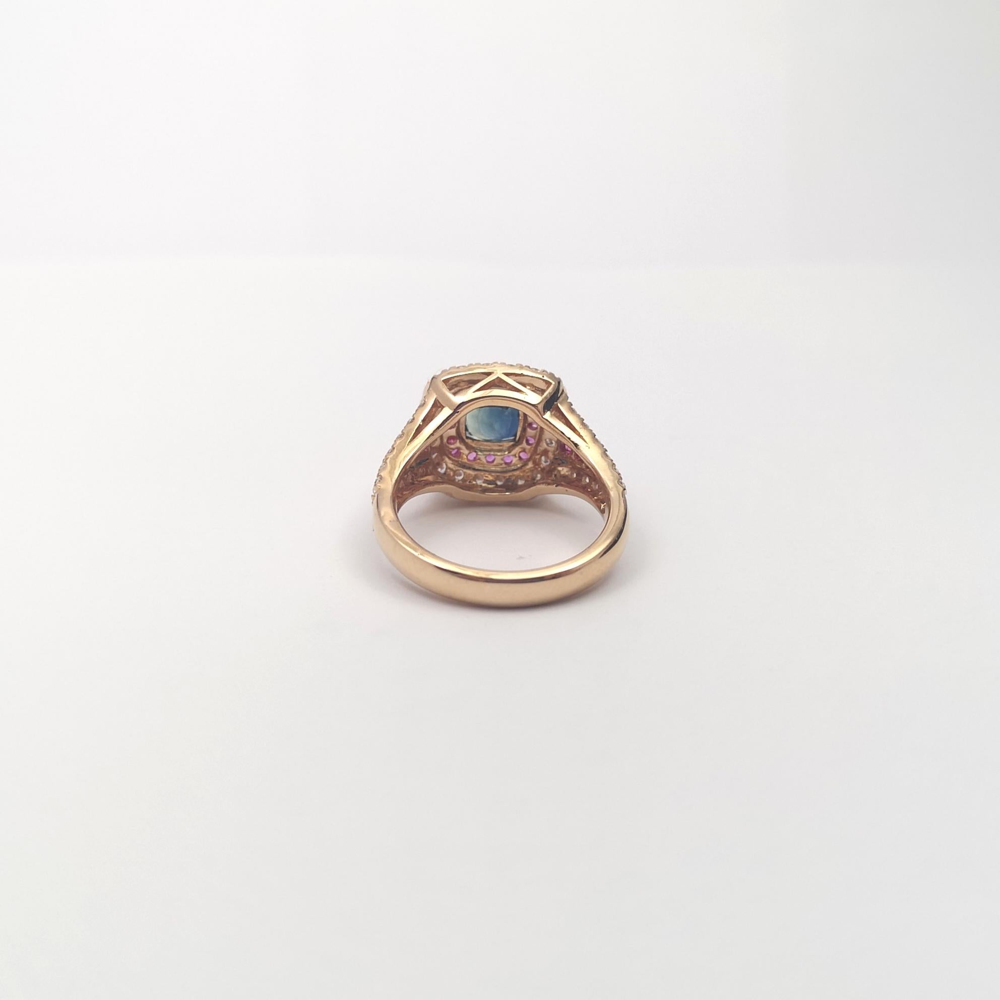 Unheated Blue Sapphire with Pink Sapphire and Diamond Ring set in 18K Rose Gold en venta 4