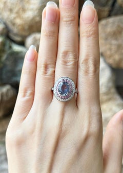 Unheated Blue Sapphire with Pink Sapphire and Diamond Ring set in 18K White Gold