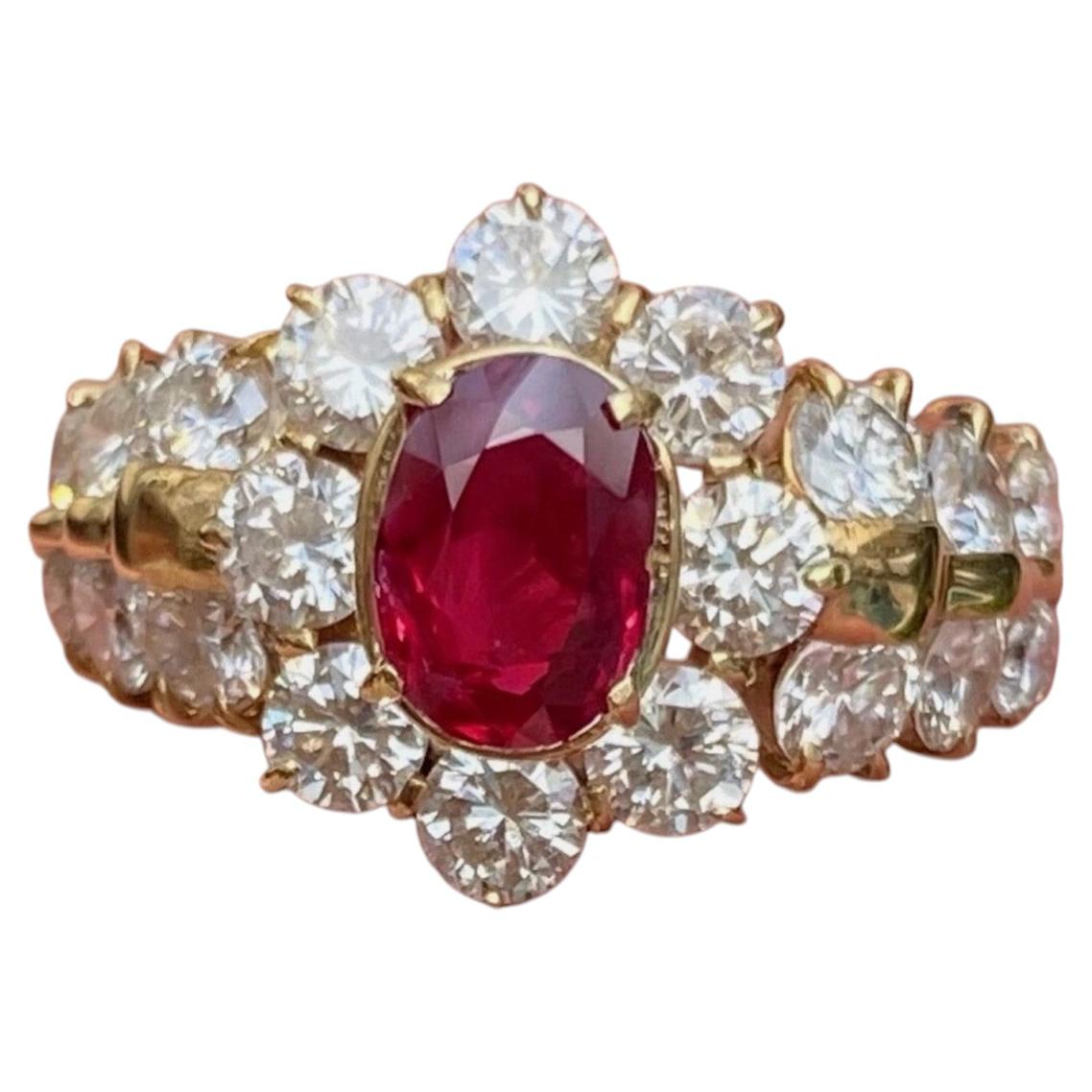 Unheated Burma 1.09ct Pigeon’s Blood Ruby & Diamond Ring GRS For Sale
