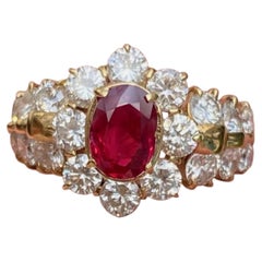 Unerhitzter Burma 1.09ct Taubenblut Rubin & Diamant Ring GRS