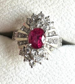 Unheated Burma 1.36ct Pigeon’s Blood Ruby & Diamond Ring GRS